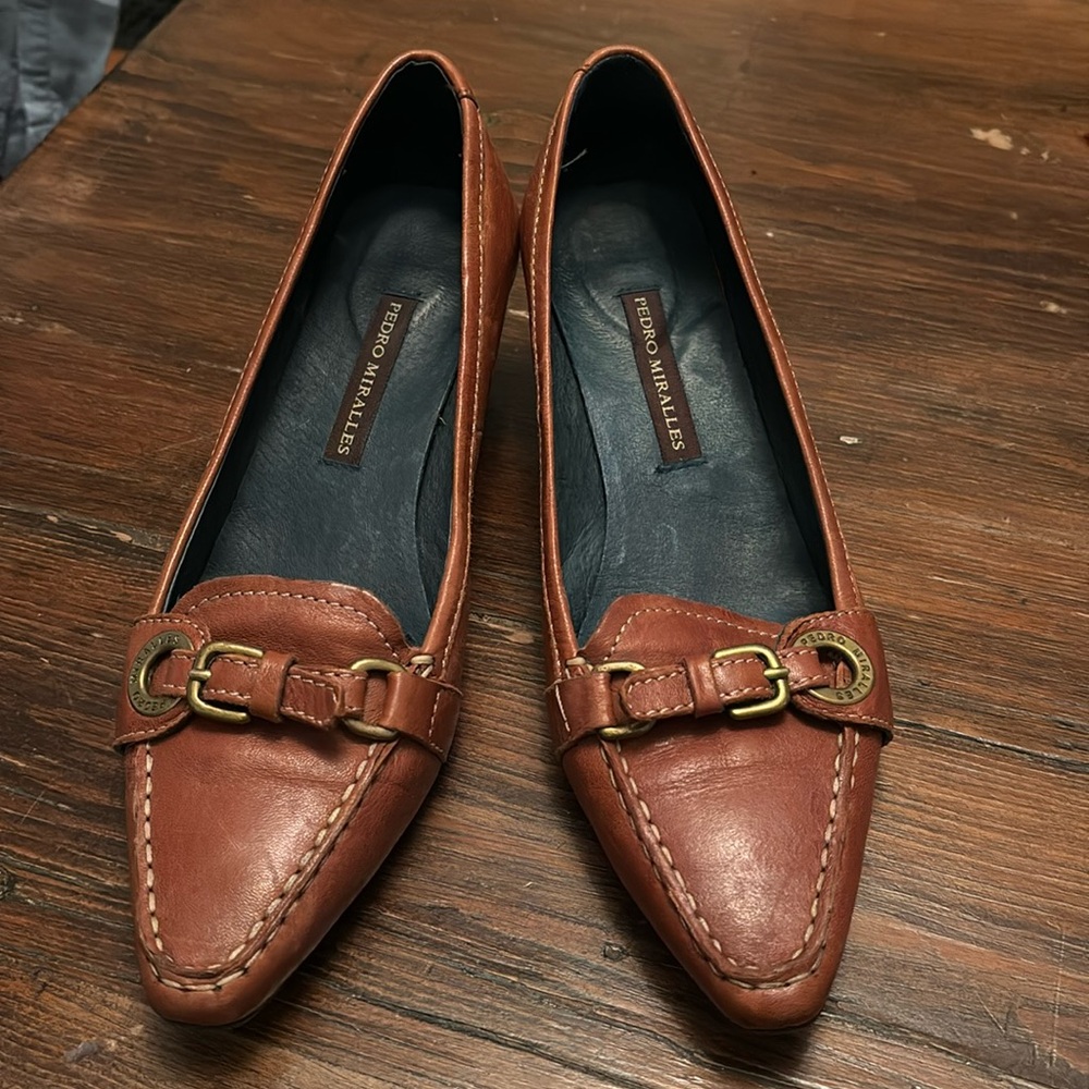 Pedro Miralles Brown Loafers with Gold Buckle